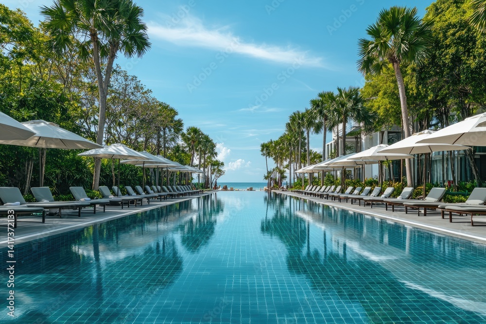 Obraz premium Tranquil Poolside Paradise. Ocean View