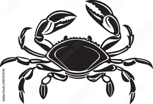 Silhouette of a crab in black and white against a white background, featured in a vector art illustration collection