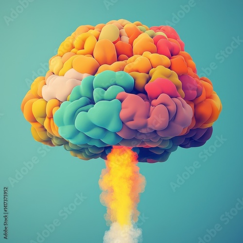 Colorful Abstract Brain with Explosion Effect in Bright Background