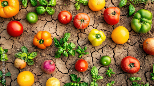 Fiber-rich foods emerging from cracked earth, radiating vitality and wellness