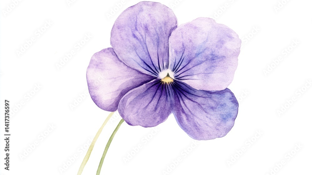 Obraz premium Watercolor Painting of a Delicate Purple Pansy
