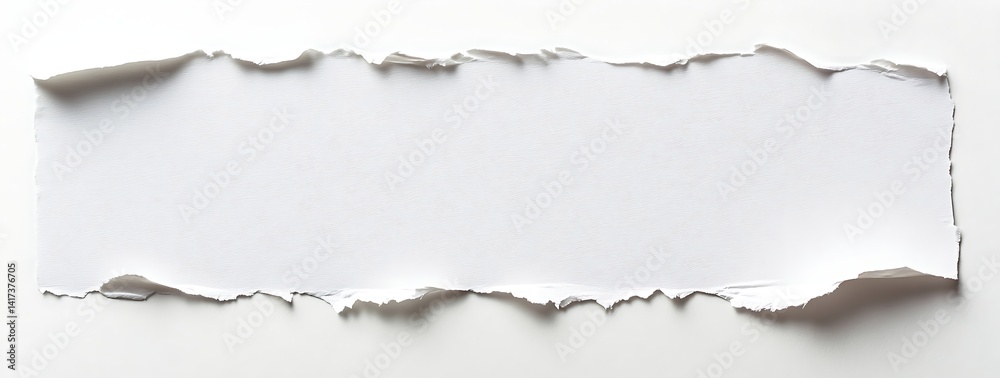 Fototapeta premium A piece of white paper with torn edges, isolated on a solid background, is a blank banner template for text or message