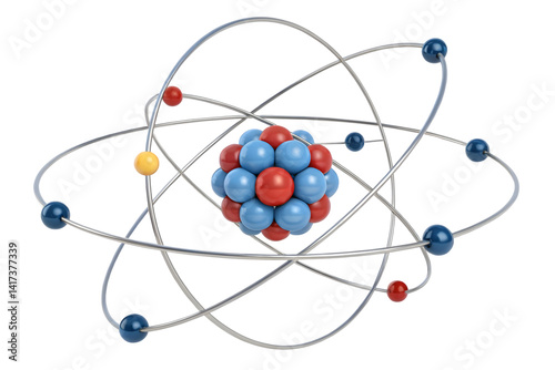 3d illustration model of an atom with nucleus electron