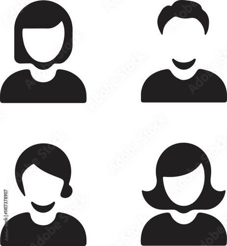 Profile and Avatar Icons, Vector Silhouette Clipart