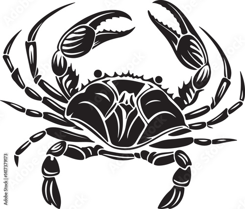 Silhouette of a crab in black and white against a white background, featured in a vector art illustration collection