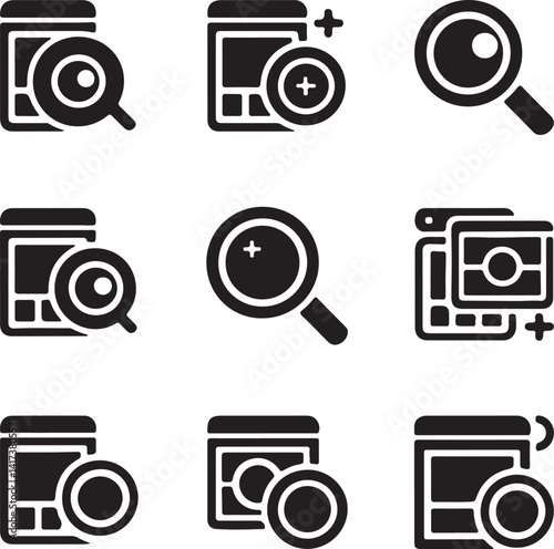 Zoom Icon Clipart Set,  Vector Silhouette Design