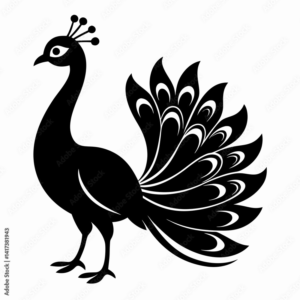 Fototapeta premium Stylized Black Peacock Silhouette Vector