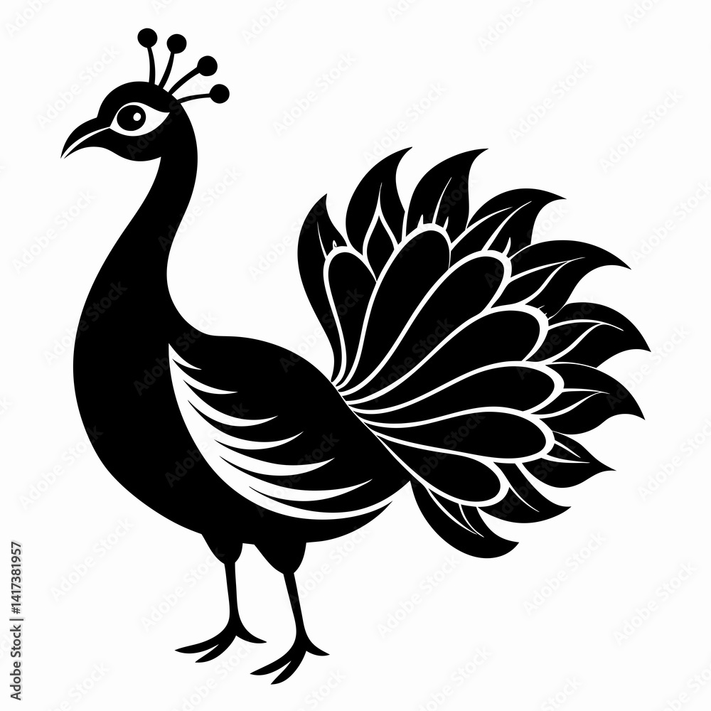 Fototapeta premium Stylized Black Peacock Silhouette Vector
