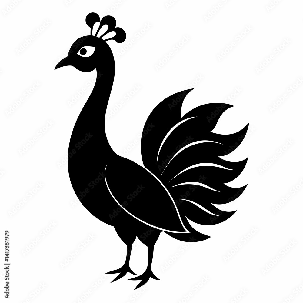 Fototapeta premium Stylized Black Peacock Silhouette Vector