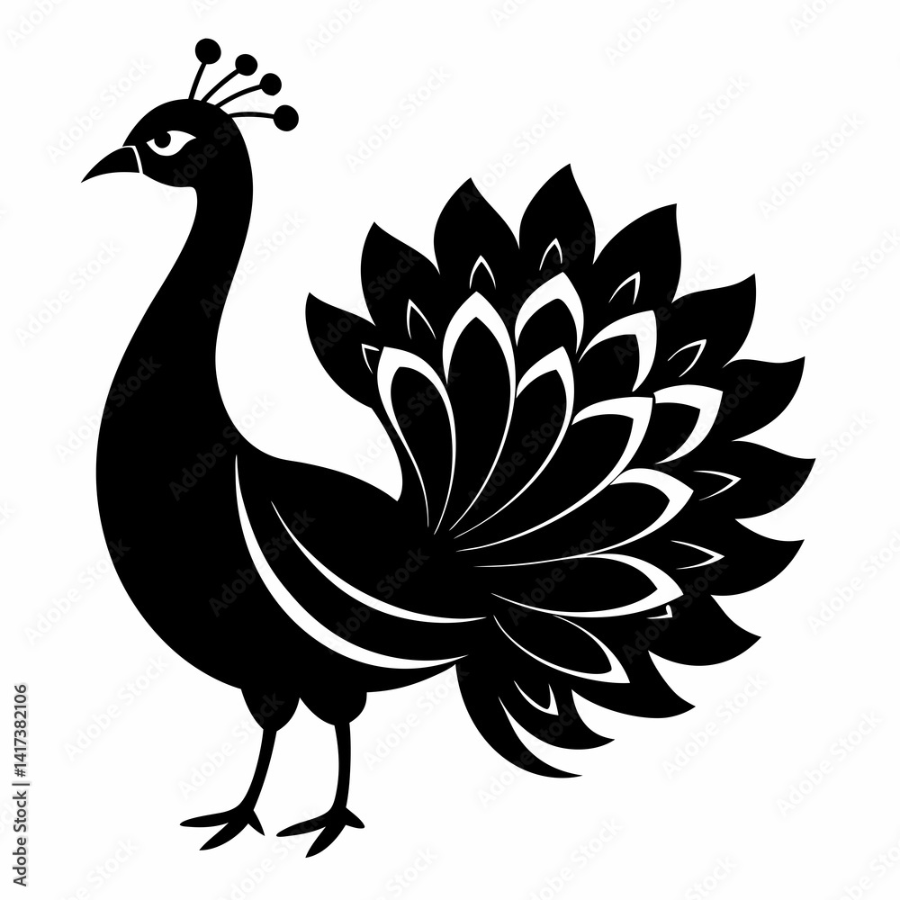 Fototapeta premium Stylized Black Peacock Silhouette Vector