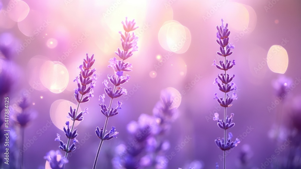 Naklejka premium Lavender Field in the Soft Glow of Sunset