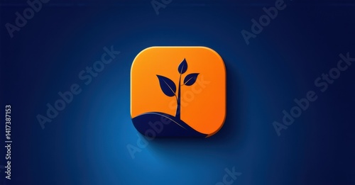 Modern orange and navy blue low carbon footprint daily habits app icon with personalized eco friendly goals flat three dimensional glossy style round square shape modern app icon f