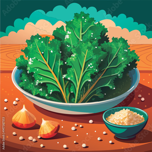 Fresh kale in a bowl. ready to eat.