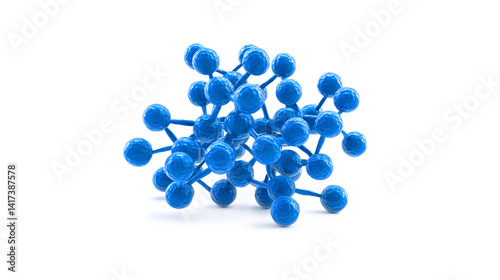 A blue molecule with many small blue balls attached to it. The molecule is blue and has a lot of small blue balls attached to it, creating a complex and intricate structure