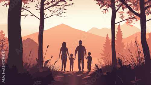 Young Family Enjoying Nature Walk Together