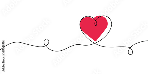 Minimalist line art heart design with red accent on white background.