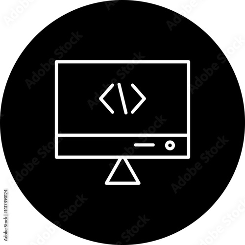 Coding Vector Line Black Circle Icon Design for personal and commercial use