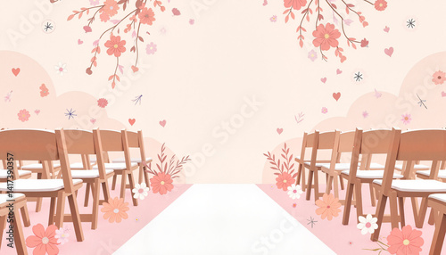 Floral Wedding Aisle Decorated with Chairs and Blossoms  