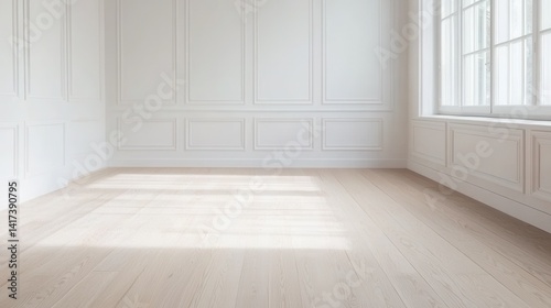 Wallpaper Mural Bright and Minimalist Empty Room with White Walls and Wooden Floor Torontodigital.ca