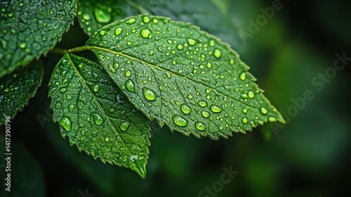 Water Droplet on Green Leaf with Ripple Effect in Macro Photography, High Contrast and Clarity