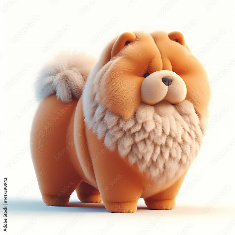Fototapeta premium 3D model of a cute fat chow chow dog.