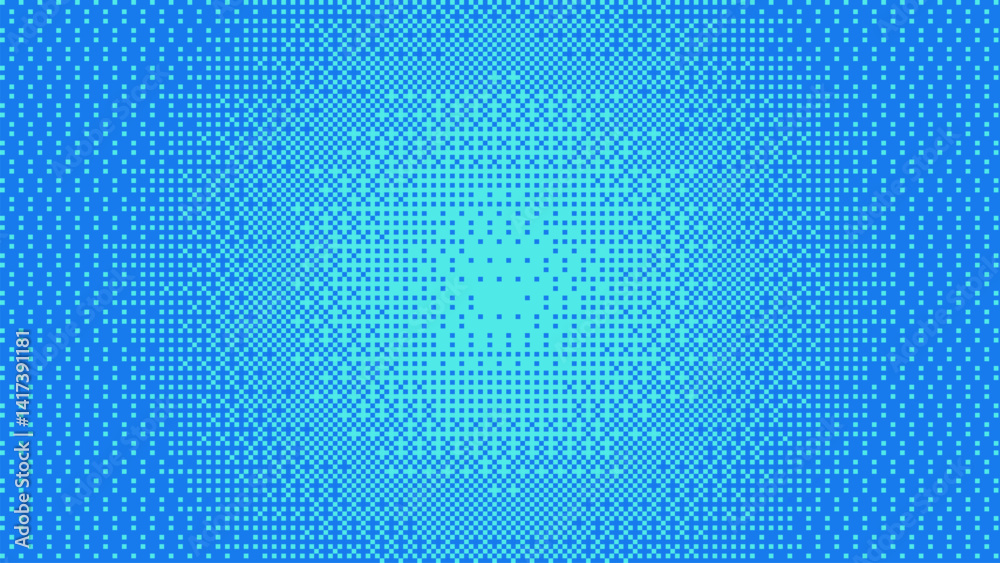 Fototapeta premium Halftone texture with blue gradient in grunge style. Retro geometric pattern. Bitmap radial background