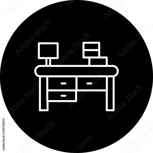 Work Table Vector Line Black Circle Icon Design for personal and commercial use
