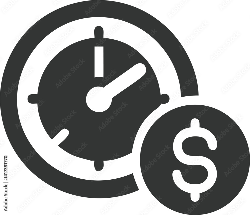 Clock and Dollar Sign Icon on Transparent Background, Time is Money Concept Clock and Dollar Sign Icon on Transparent Background, Time is Money Concept