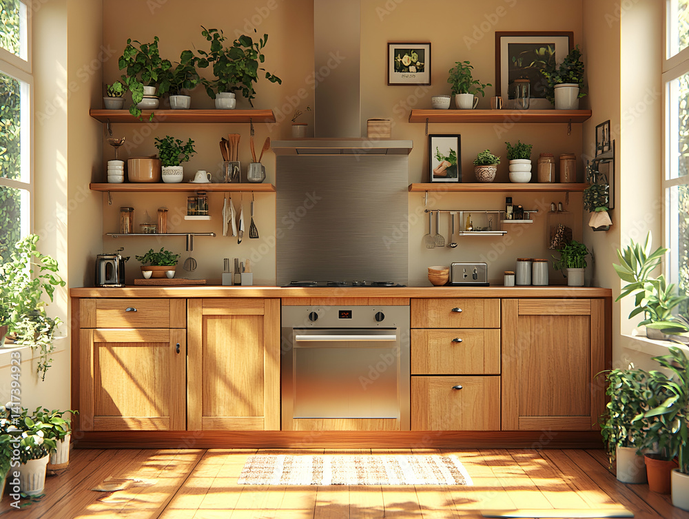 Fototapeta premium Cozy Kitchen, Sunlight, Plants