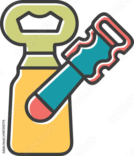 Colorful Bottle Opener And Corkscrew Combination on Transparent Background