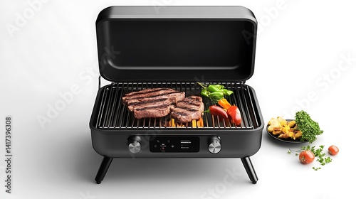 Grilling steaks and veggies.