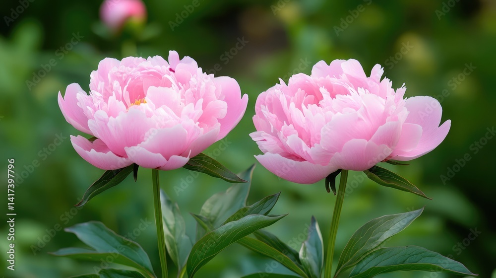 Fototapeta premium Two Delicate Pink Peonies in Full Bloom