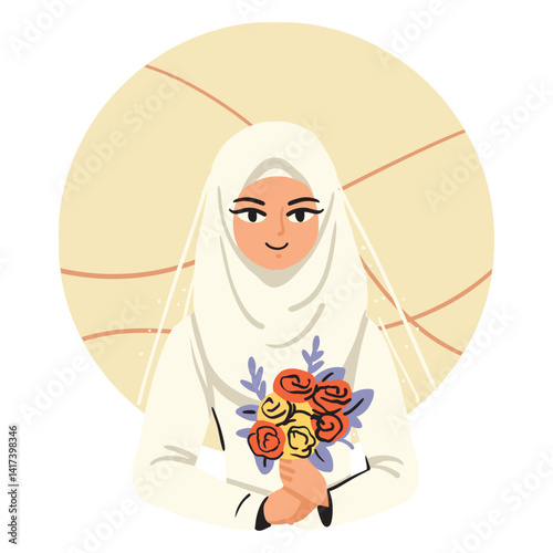 Bride in Hijab Holding Bouquet