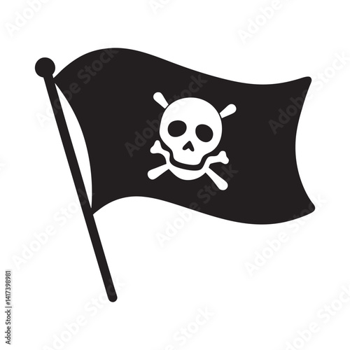  Black and White Jolly Roger Pirate Flag Icon, Pirates Flag Vector Illustration isolated in White Background