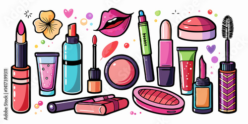 Colorful lip makeup collection, featuring various lipsticks, glosses, and liners with detailed textures and vibrant colors. Perfect for beauty enthusiasts seeking makeup inspiration and cosmetic essen