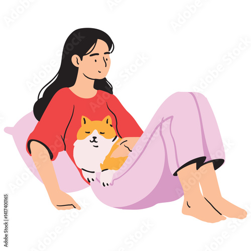Woman Relaxing with Her Cat