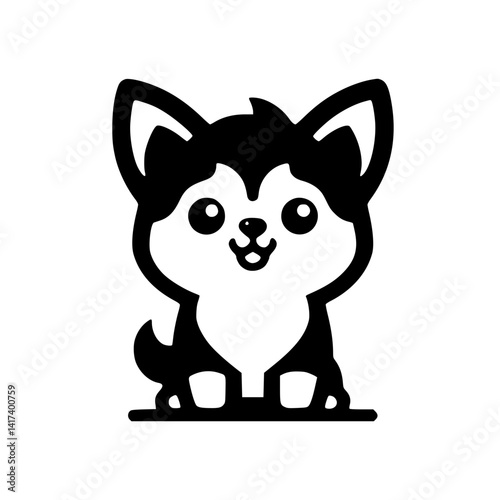 Cute Chibi Dog Icon – Black and White SVG Vector for Fun Apps, Kids’ Designs & Pet Graphics