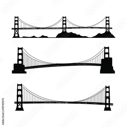 Silhouettes Set of Bridge, San Francisco
