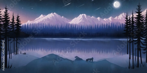 Abstract moonlit forest scene reflected in a calm lake, blending dreamlike tones and mirrored silhouettes. Ideal for moody, atmospheric, or nature-inspired creative visuals.
