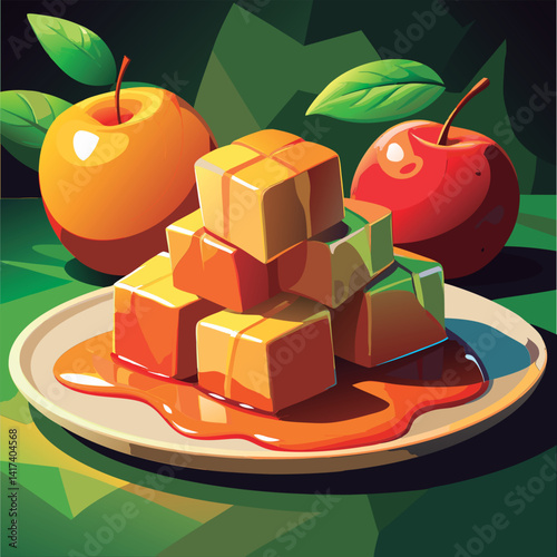 Sweet caramel candies with apples.
