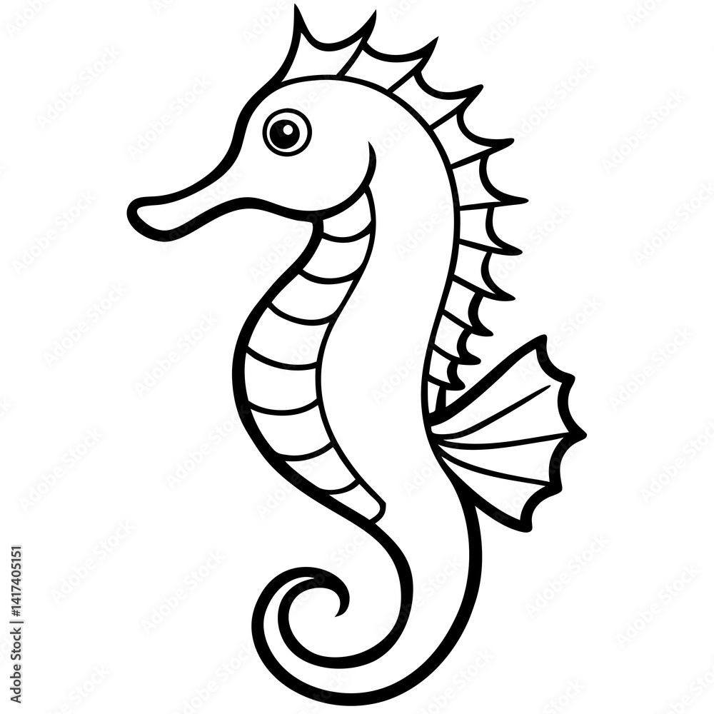 Fototapeta premium Stylized Seahorse Vector Line Drawing