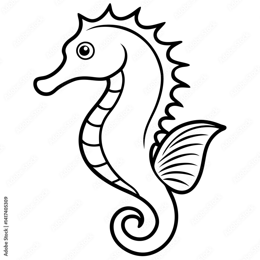 Fototapeta premium Stylized Seahorse Vector Line Drawing