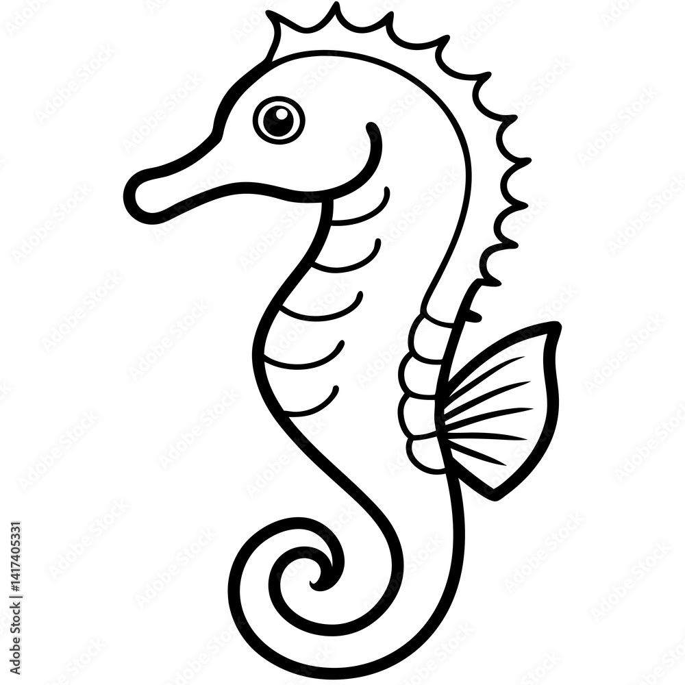 Fototapeta premium Stylized Seahorse Vector Line Drawing