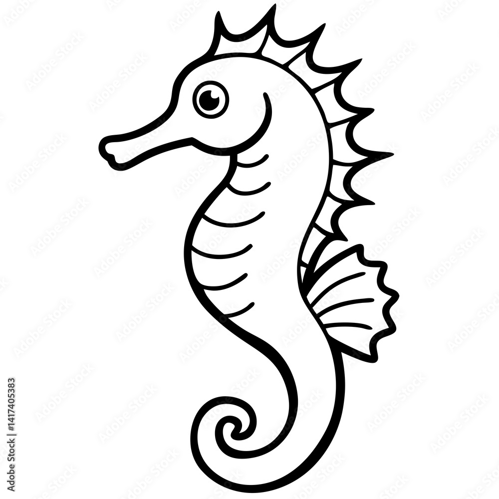 Fototapeta premium Stylized Seahorse Vector Line Drawing