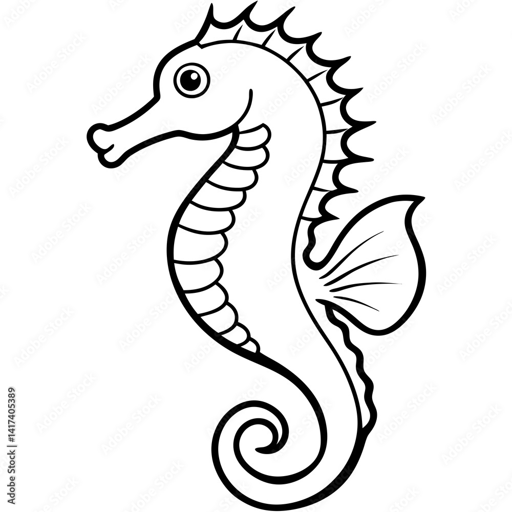 Fototapeta premium Stylized Seahorse Vector Line Drawing