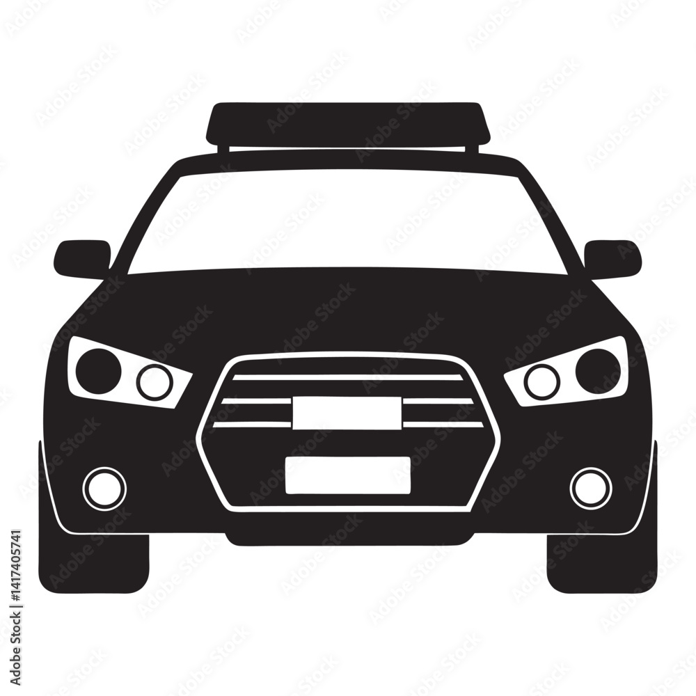 Black Silhouette Police Car Front View Icon, Car police icon vector design template Black Silhouette Police Car Front View Icon, Car police icon vector design template