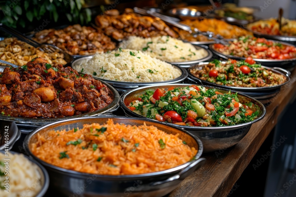 A delicious homemade dishes from a buffet table. Generative AI A delicious homemade dishes from a buffet table. Generative AI