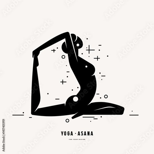 Illustration girl doing yoga asana. Stylized silhouette style for your design. Black print on white background
