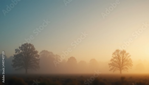 Misty sunrise over tranquil landscape rural setting nature photography early morning serene atmosphere