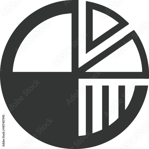 Dark Gray Circle Pie Chart with Transparent Background Isolated on White